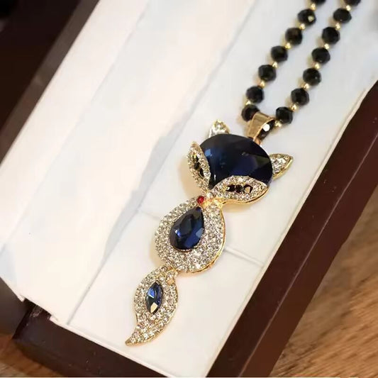 Luxury Big Crystal Rhinestone Fox Pendant Necklace for Women 2024 Fashion Long Sweater Chain Choker Collar Accesorios Mujer